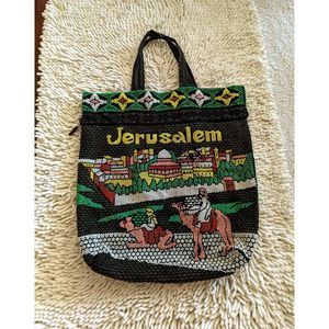 Fully beaded tote/pouch bag with "Jerusalem" beaded on it.
